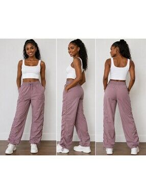 Yogipace Women's M Ruched Cinch Pants Mauve Pink Drawstring Stretch Yoga Hiking